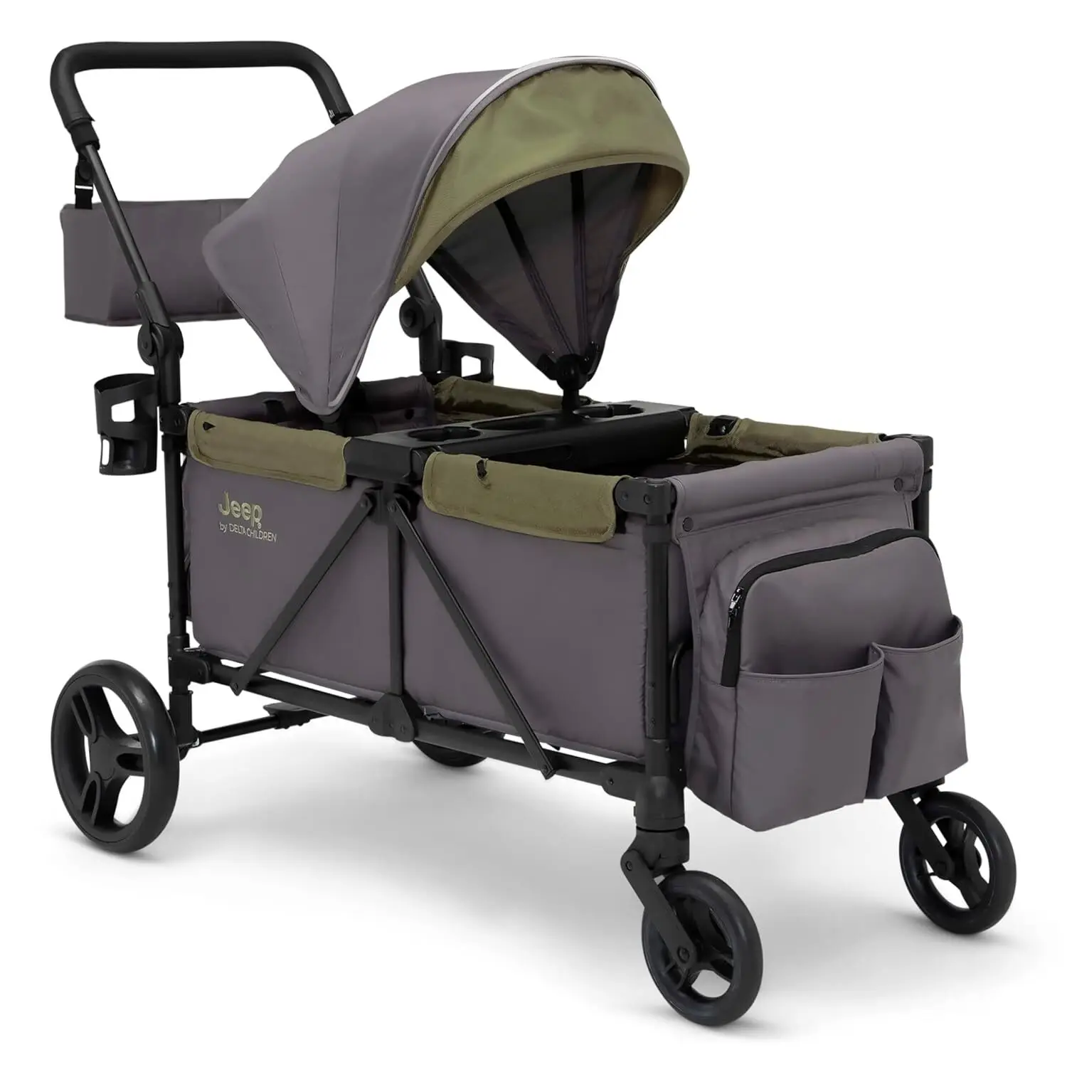 All-Terrain Stroller Wagon by Delta Children - Includes Canopy, Parent Organizer, Adjustable Handlebar, Snack Tray & Cup Holders