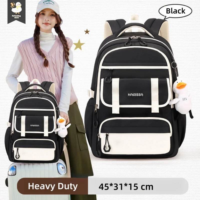 Fashion School Backpack, Heavy Duty Korean Style Classic Black Blue Green School Bag Travel Bag for girls, Creamy Color