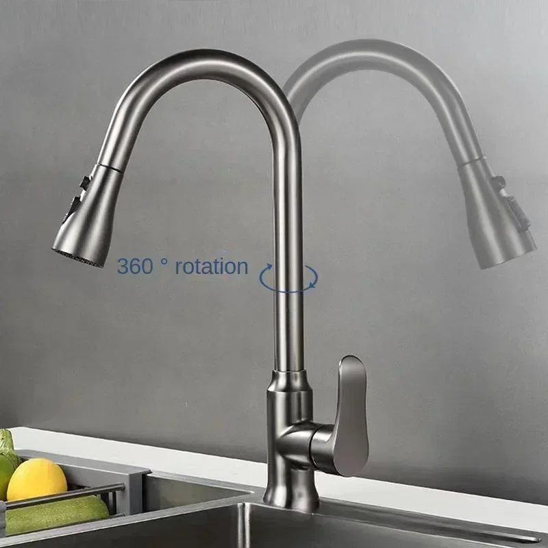 Gun Grey Kitchen Faucet Vegetable Washing Basin Pull Out Type Faucet Household Sink Dishwashing Sink Rotary Hot & Cold Faucet