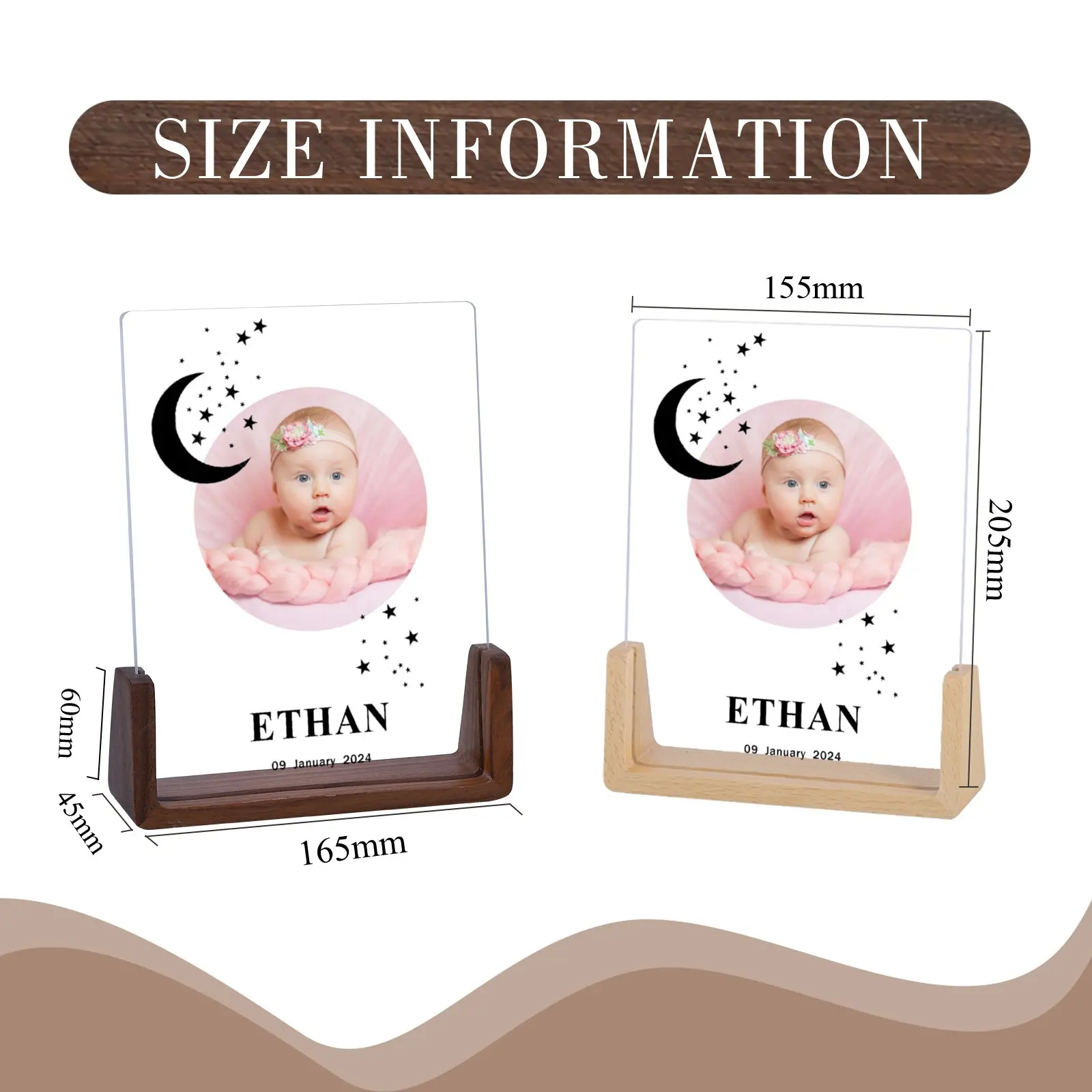 Personalized Constellation Birth Announcement Photo Frame Newborn Picture Frame for New Parents New Baby Boy Girl Nursery Decor