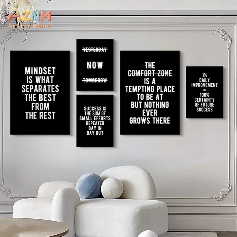AZNM Black White Motivational Quote Canvas Print Bold Inspirational Text Mindset Positive Typography Modern Office Wall Poster U