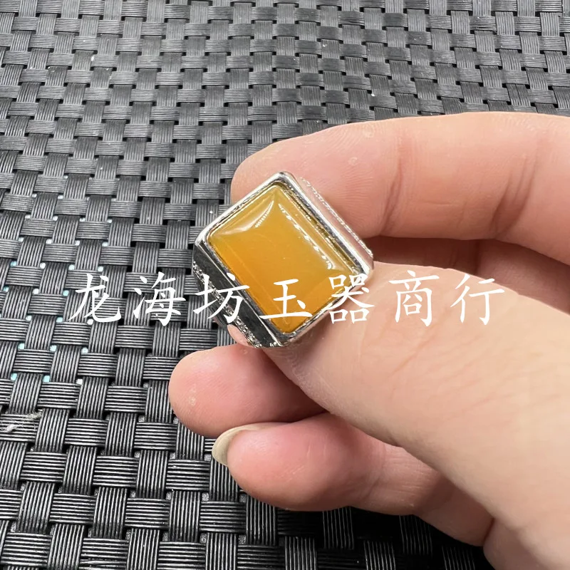 Ice-like Chalcedony Square Blank Plates Jade Ring Turquoise Chalcedony Egg Noodle Open Mouth Ring Jade Ring Wholesale