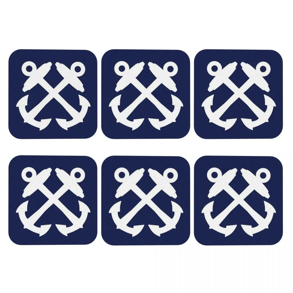Boatswains Mate Crossed Anchors Coasters PVC Leather Placemats Waterproof Coffee Mats for Decor Kitchen Dining Pads Set of 6