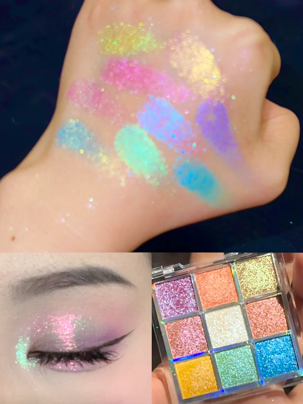 

Sheeneffect 9 Color Eyeshadow Plate Glitter Sparkling Shimmer Powder Colorful Superflash for Party Festival Eyemakeup