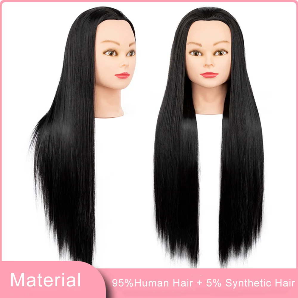 20inch 95% Human Hair Mannequin Heads With For Hair Training Styling Solon Hairdresser Dummy Doll Heads For Practice Hairstyles