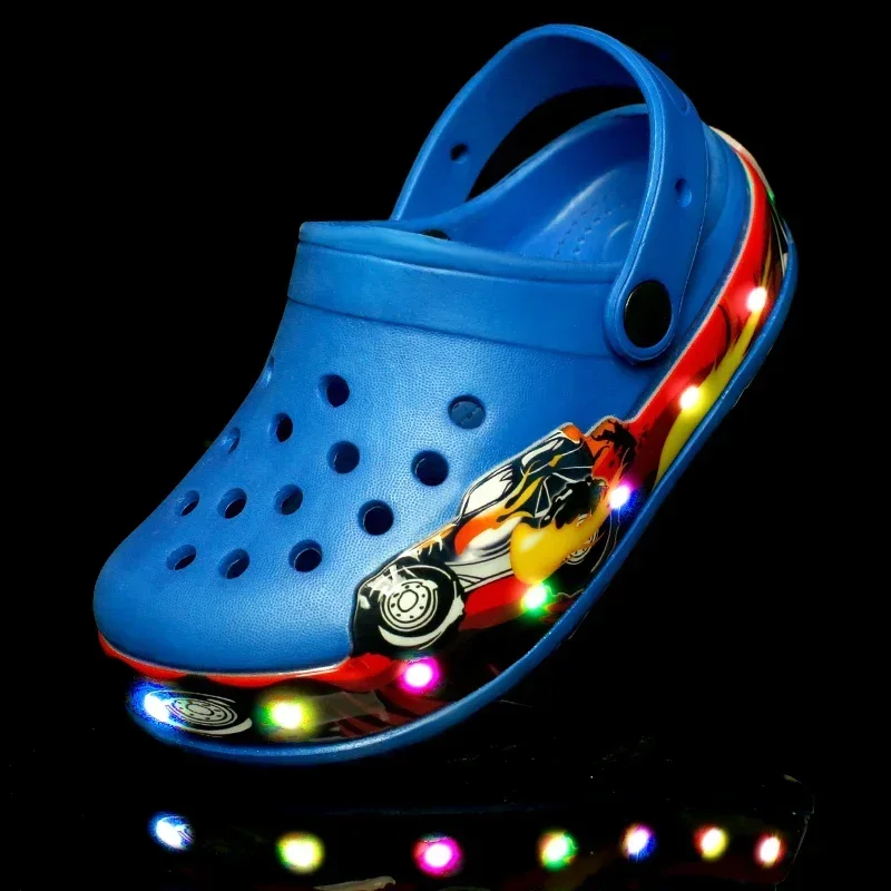 2024 Summer Children Hole Sandals LED Lighted Flashing Light Shoes Boys Girls Beach Sandals Kids Breathable Fashion Sneakers