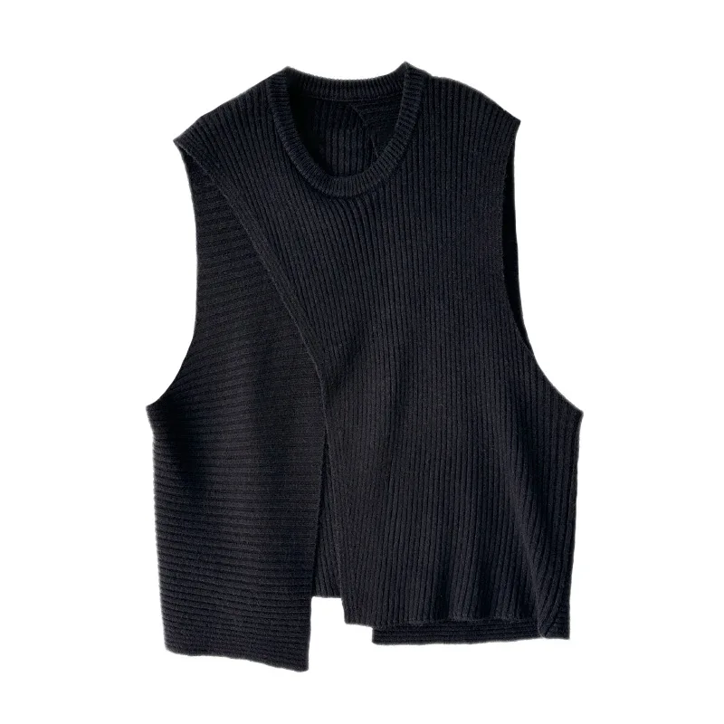 

Women Knitted Vests Coats Solid Jackets Asymmetric Round Neck Sleeveless Slight Strech Loose Casual Office 2026 Autumn Winter