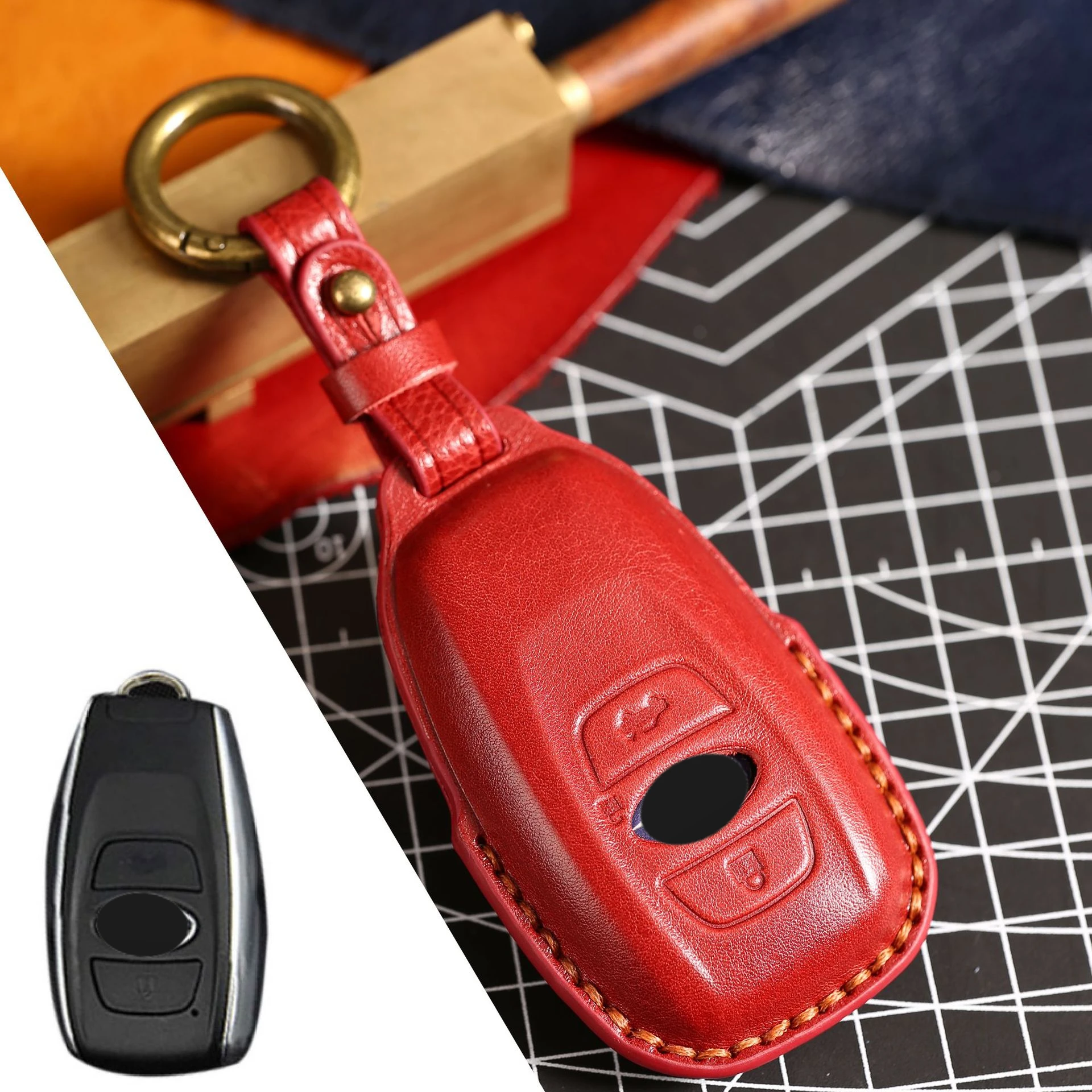 Leather Car Key Case Cover Shell for Subaru Legacy Impreza Forester Xv Trezia BRZ Wrx Levorg Outback 3 Buttons Key