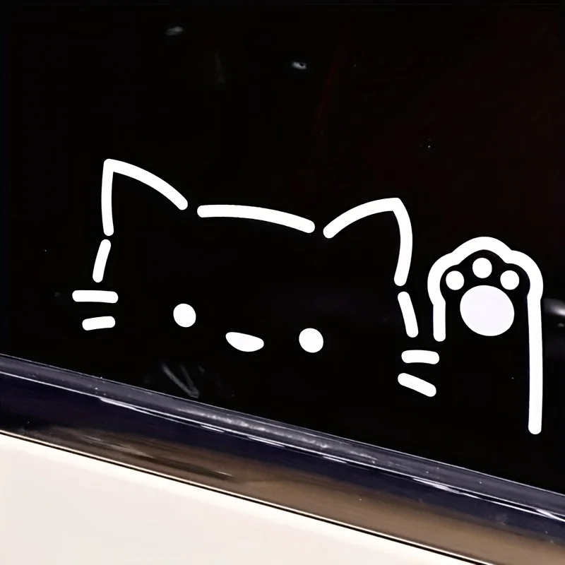 2D Flat Stickers for Featuring a Cute Cat Peeking/Waving, Designed for Wheel Arches, Body, Triangular Windows, Rear Windshields