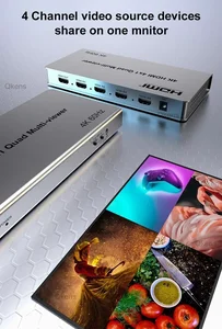 4K 4x1 HDMI Multi Viewer Quad Screen 4 in 1 Out 8 modes Switcher 4K@60Hz PIP 90° 180° Flip for PS4/PC/DVD/Security Camera To TV