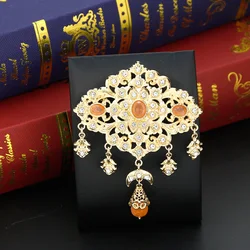 Sunspicems Elegent Crystal Women Brooch Morocco Jewelry Gold Color Arabic Caftan Hijab Brooch Pins Flower Bride Wedding Bijoux