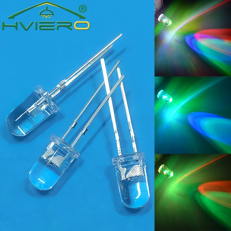 

10PCS Mini F5 Mm Rainbow Bulbs Round Fast Slow Flash RGB Led Red Green Blue Emitting Diode Light Transmission Lamp Beads Clear