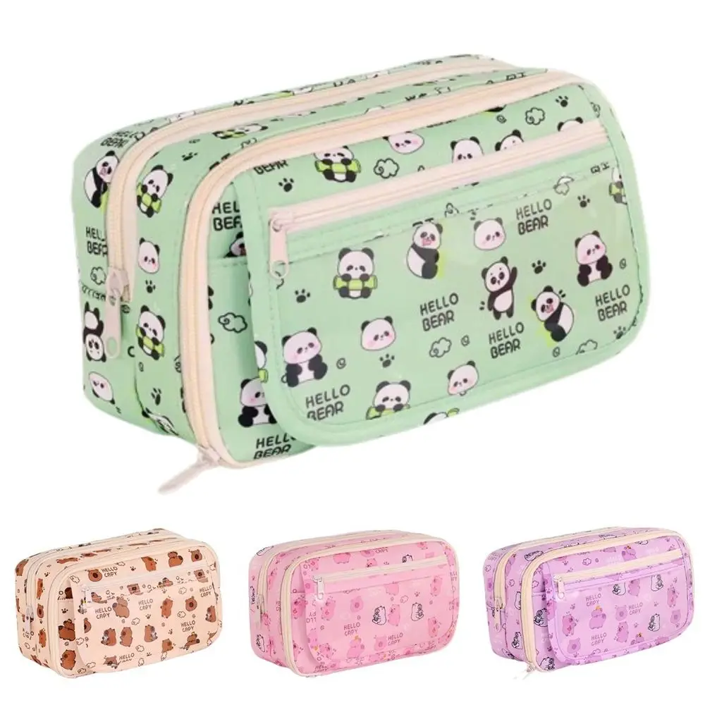 

9-Layer Capibara Pencil Bag Creative Dirt-proof Cartoon Pen Pouch Transparent Pocket Korean Style Zipper Pencil Pouch Student