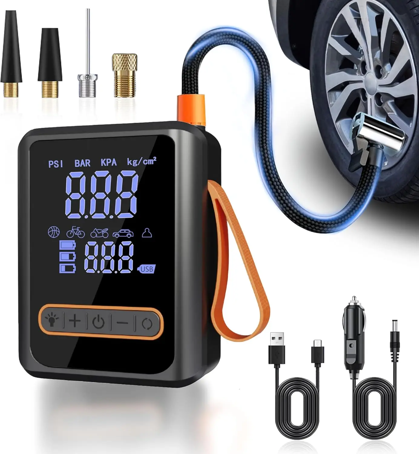 

Portable Air Compressor with Digital Gauge, LED Light, Auto-Shutoff for Car, Motorcycle, Bicycle