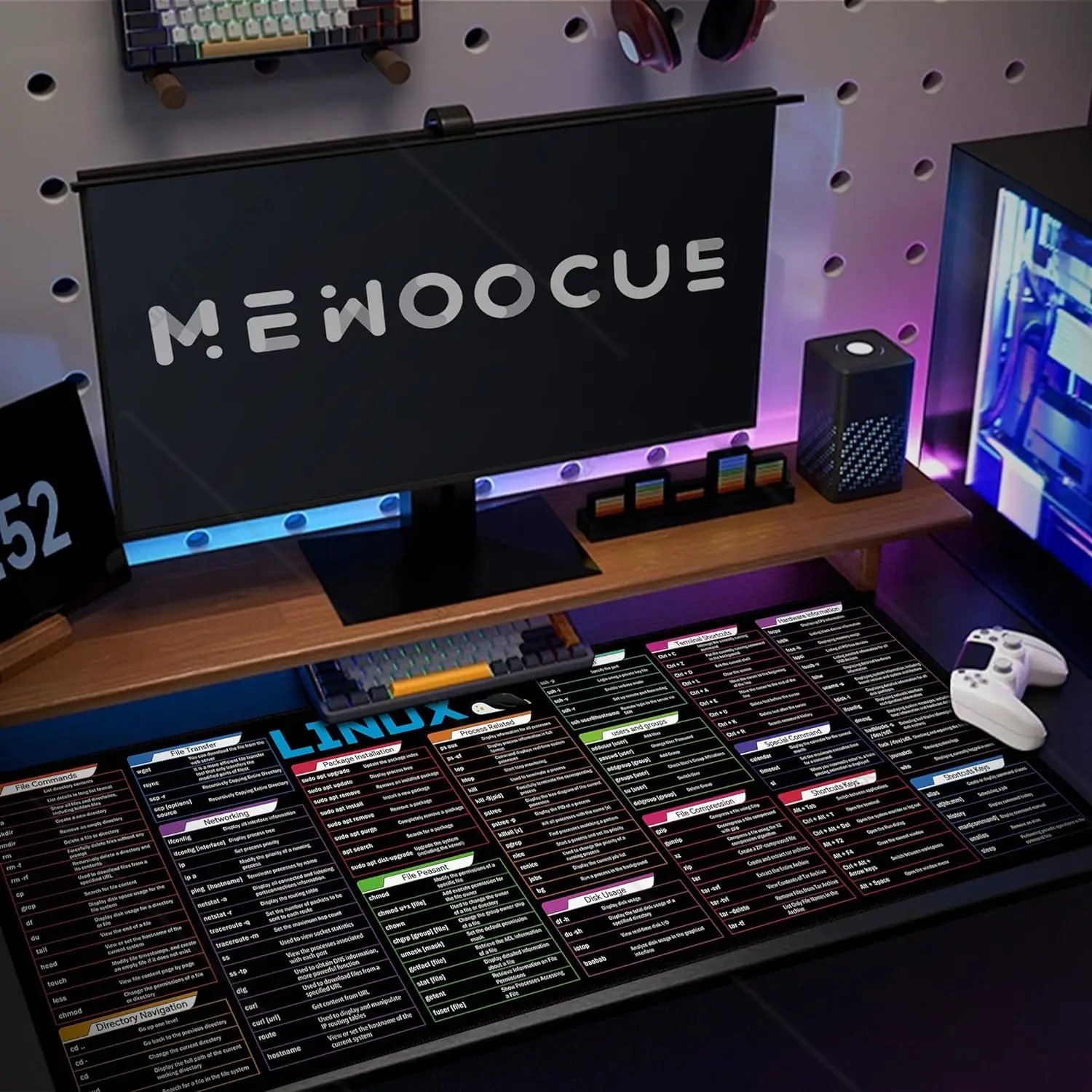 Grande folha preta Linux Mousepad para transferência, rede, instalação do pacote, uso do disco, SSH