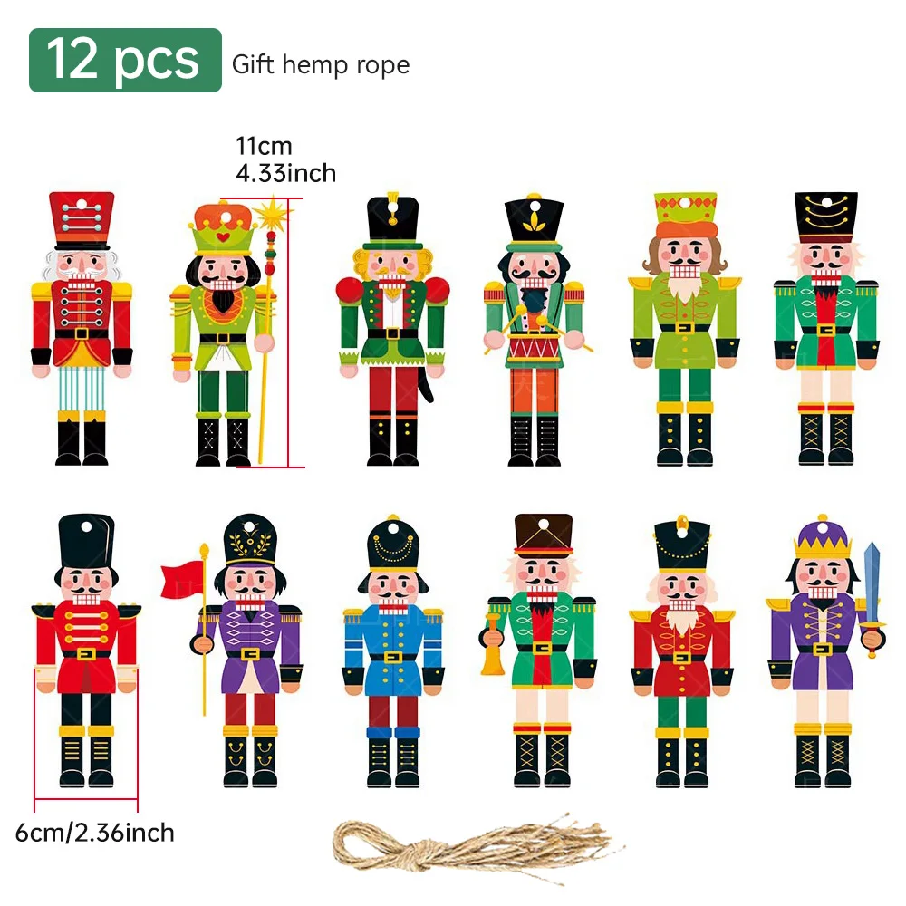 12 unid/set nuevo juego de adornos de papel Cascanueces de Navidad atmósfera de fiesta decorar árbol de Navidad colgante con regalos de Año Nuevo
