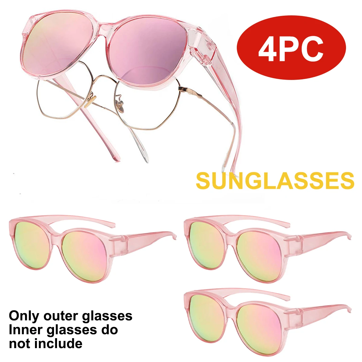 

Поляризованные солнцезащитные очки для женщин, 4 шт. в упаковке, надеваются поверх обычных очков, защита от УФ-излучения UV400, большие линзы для вождения и активного отдыха T03