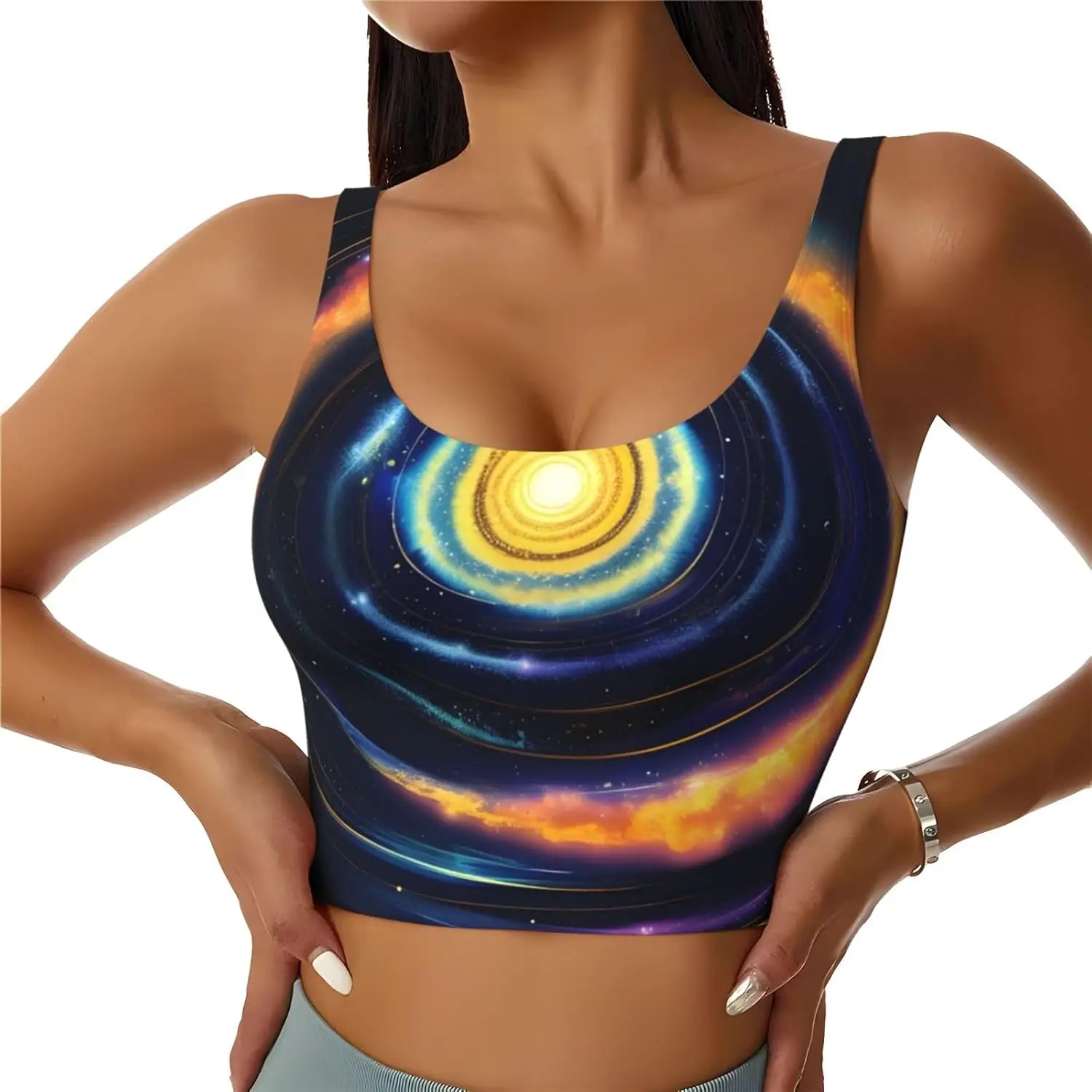 

Women's Space Spiral Cosmic Energy Print Sports Tank Top,Lightweight Yoga Vest with Removable Padding