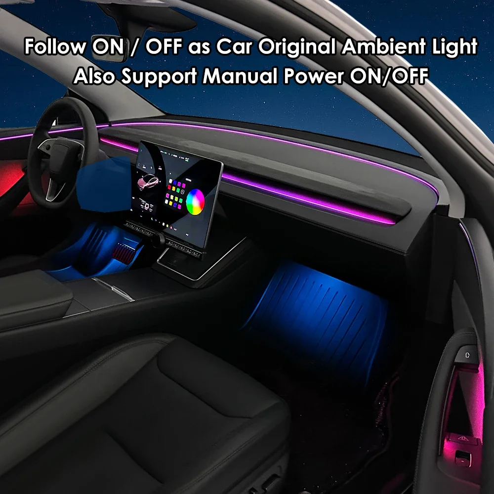 CSSBOON Dynamic Ambient Light for Tesla Model 3 Y 2025 2026 Car Interior Dashboard Lighting Trim Upgrade Accessories
