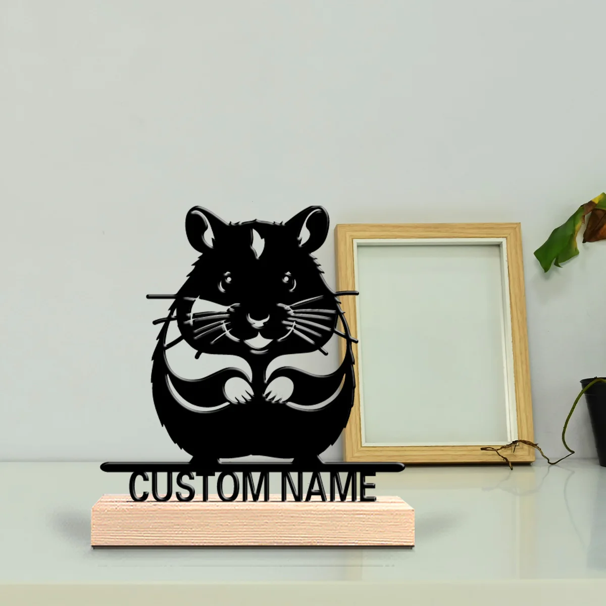 1pc New Design Personalized Custom hamster Metal Statues Wooden Base Wall Decor for Kitchen Dining Room Modern Rustic Home Style