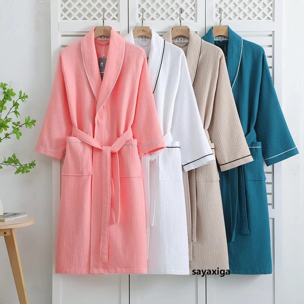 Lovers' Comfy Lingerie Couple Kimono Robe Gown Cotton Autumn New Bathrobe Soft Hotel Loungewear Men&Women Sleepwear Waffle Robe