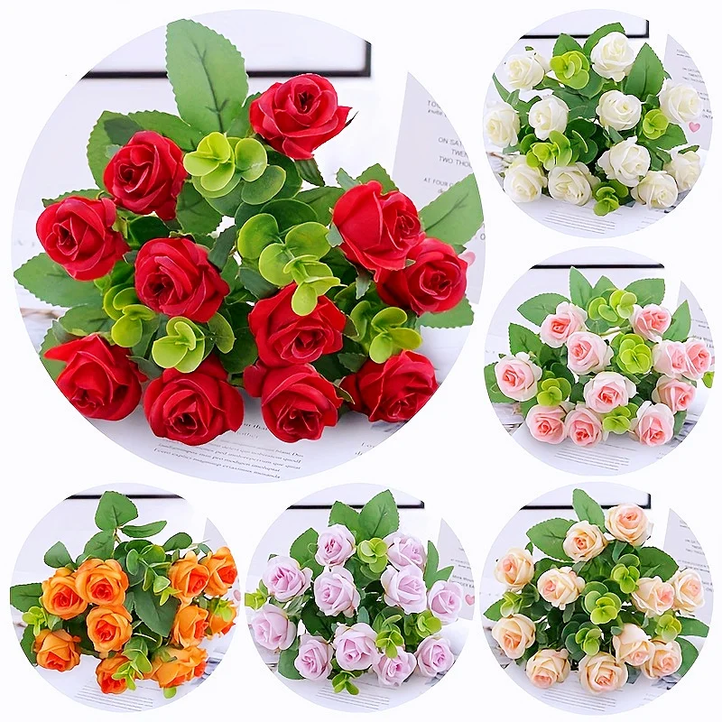 10 heads artificial roses - Home&Wedding Valentine's Day Decoration Eucalyptus Rose Bundle Valentine's and Family Gifts