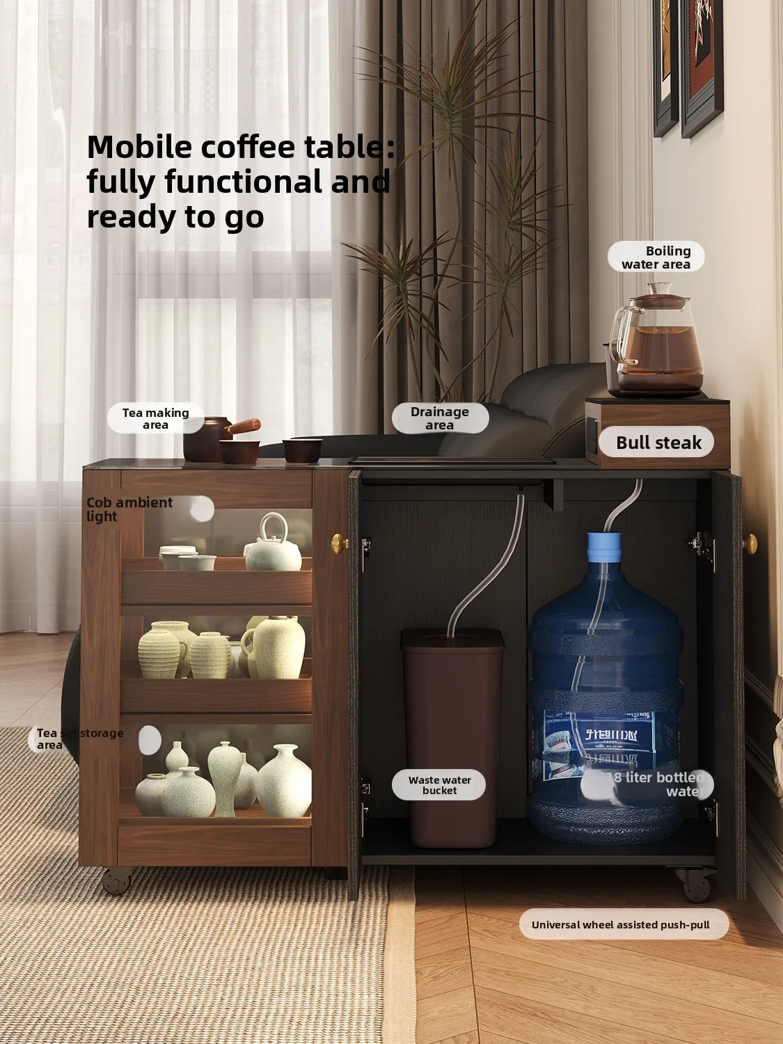 LMM movable sofa side several tea cabinets kettle tea integrated antique sofa side cabinet