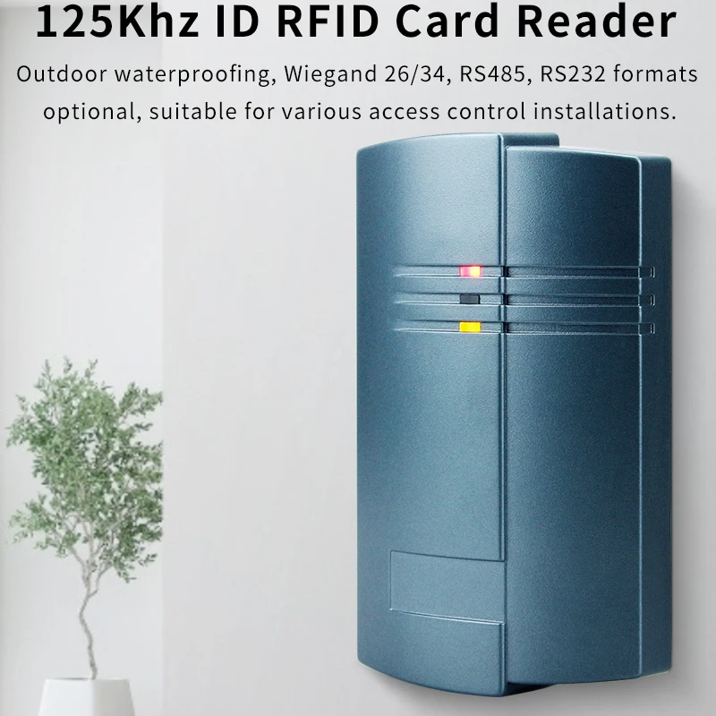 125KHZ ID RFID Card Reader, IP68 Waterproof Suitable for Access Control System, Wiegand26/34, RS232, RS485, UART TTL Format