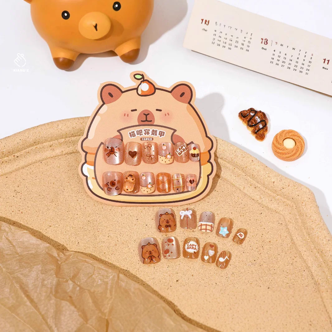 Cute Capybara Cartoon Kids Nail Stickers Self-Adhesive Easy to Use Nail Patches Accessories for Girls Toy Gift Freedom 3pcs view 3
