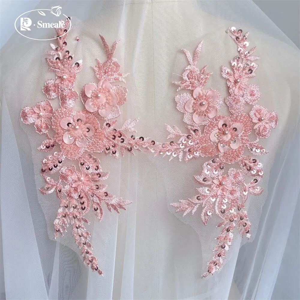 2 Stück/1 Paar 12 Farben Pailletten-Röhrchen-Perlen-Stickerei-Spitzenapplikation Hanfu-Kopfbedeckung DIY-Spitzenpatch mit verspiegelten Spitzenblumen RS4198 – Detail 4