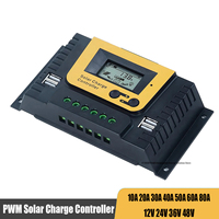 PWM 10A 20A 30A 60A 80A 12V 24V 36V 48V AUTO solar panel charge controller Solar PV Battery Charger with LCD Display