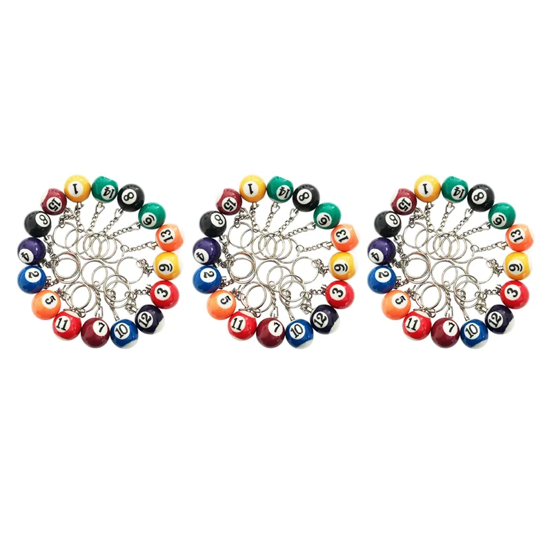 

B03C-Colorful Billiard Ball Keychain Set 48 Pcs,Mini Magic Key Chain Balls Eightball Billar Billiards Chains Accessories