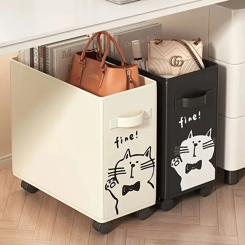 Cat-patterned under-table rolling storage cart, essential for mobile office organization. back-to-school season，Christmas JJ4668