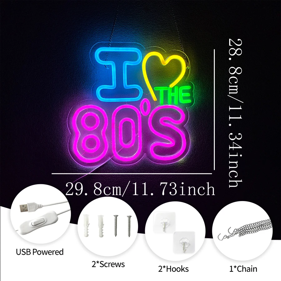 Back to The 80's Neon Sign for Wall Decor,Vintage Decor Music Background LED Neon Signs for Bedroom,Bar,Club,Birthday Gifts view 4
