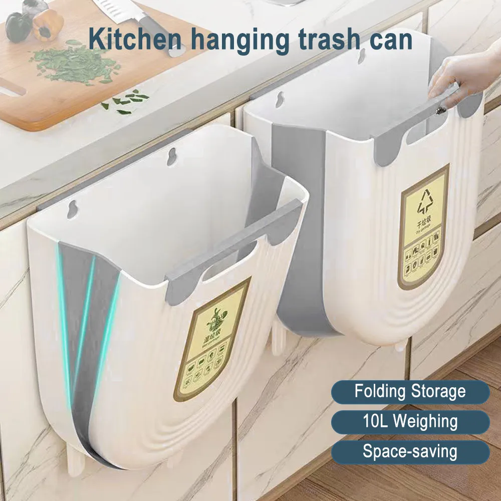 6L Multi-functional Hanging Foldable Trash Can Plastic Waterproof  Home Kitchen Bathroom Waste Bin Kitchen Accessories