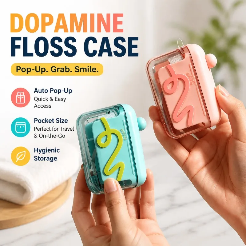 Dopamine‑styled Auto‑pop‑up Travel Floss‑case Portable High‑aesthetic Mini‑storage‑box Pocket‑carry Interdental‑stick‑holder