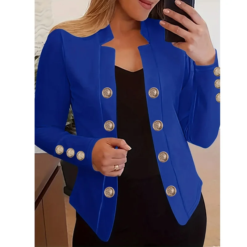 Womens Solid Color Suit Long Sleeve Pocket Outerwear Fashionable Temperament Gentle Coat Business And Casual Versatile Jackets