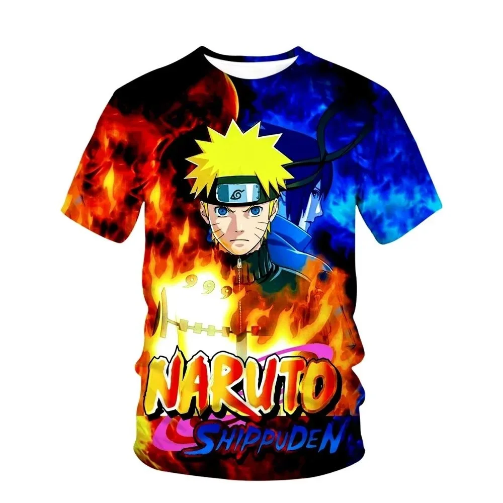 Naruto Shippuden Naruto vs Sasuke Fire Ice All Over Print T-Shirt, Anime Graphic Casual Tee, Full Color Fan Edition Top