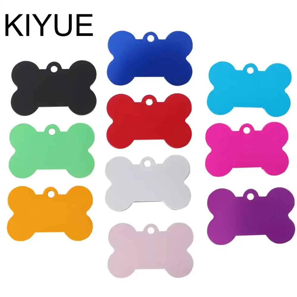 KIYUE 100 Pcs Blank Bone Shaped Dog Tag Cat Tags Personalized Small Pet ID Aluminum Alloy Label Name Plate
