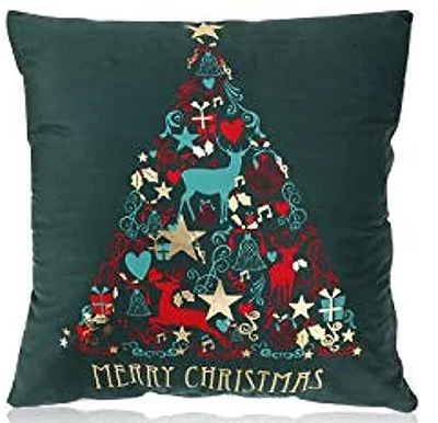 Green Pillowcase Merry Christmas Decoration Sofa Living Room Decoration Christmas Accessories Short Plush Cushion Cover 45 X45cm