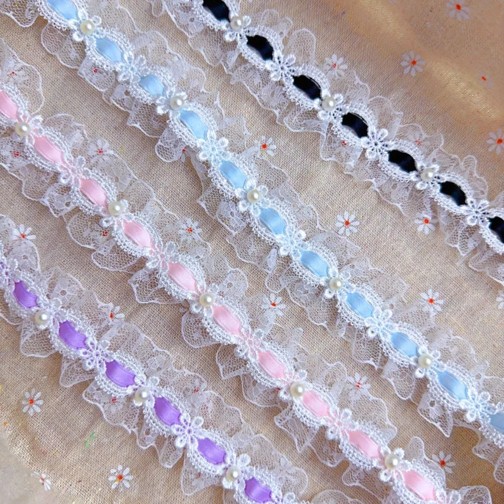 

Delicate Polyester Fabric Trim Lace Bead Embroidery Lace Fabric Lolita Style Flower Embroidery Lace Home