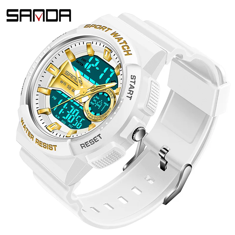 SANDA Dual Display Electronic Watch Couple's Watch Waterproof, Luminous, Shockproof, Sports Student Men's and Women's Watch