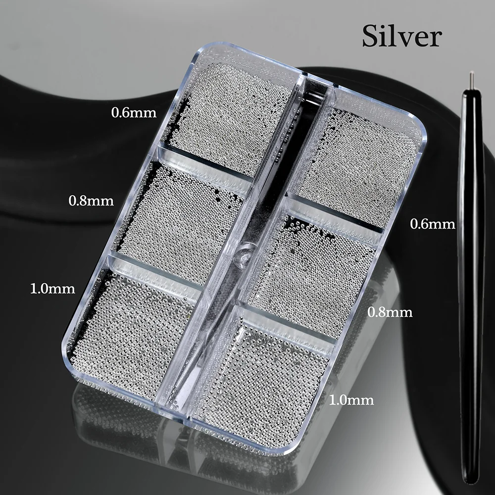 6Grids 3D Mini-Kaviarperlen Nagelcharms Gemischt 0,6/0,8/1mm Mikro-Rundperlen Nagelkunst-Strasssteine mit 1 Stück Magnetstift Edelstein-Set – Detail 7