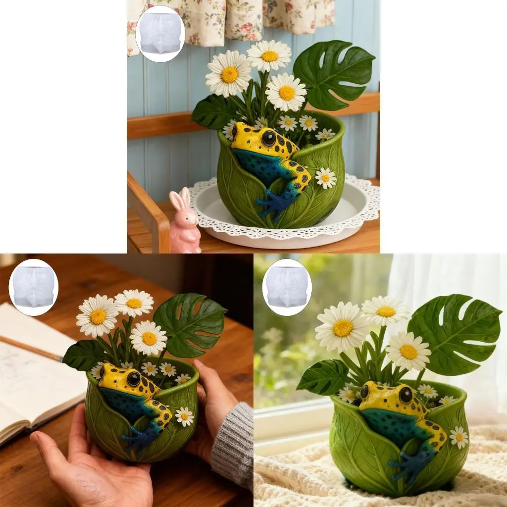 62KD Flower Pot Concrete Mold Frogs Statue Silicone Mold Succulents Planter Molds