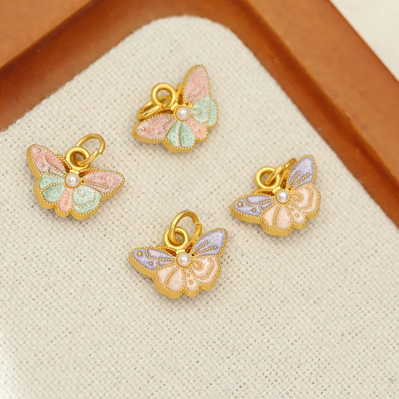 

2Pcs Antique Gold-Colored Drip Oil Pearl Small Butterfly Bracelet Accessories DIY Accessories Pendant Jewelry Color Preserving