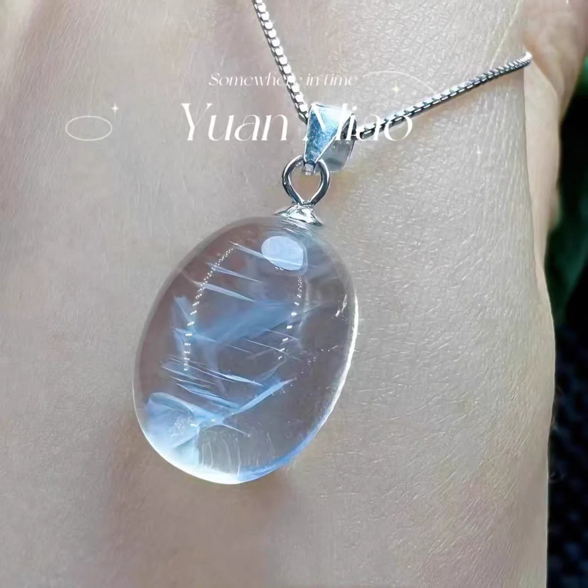 Genuine Natural Feather Blue Rutilated Quartz Pyramid Angel Pendant Needle Feather Pendant Rutilated Women Men AAAAAAA