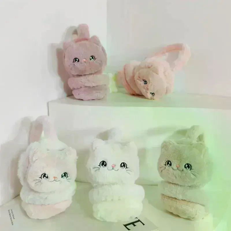 

Зимние теплые наушники с мультяшным котенком для девочек, плюшевые толстые мягкие наушники, защита ушей, теплые аксессуары