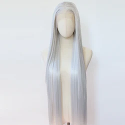 Silver Wig Synthetic Lace Front Wig 40inch Long Straight Silver Light Grey Lace Front Synthetic Wig Pre Plucked Natural Hairline