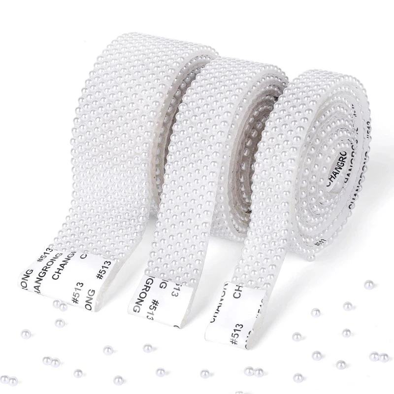 1야드 자체 접착 진주 트림 흰색 반원형 ABS 진주 체인 DIY 쥬얼리 공예 의류 장식 20mm 30mm