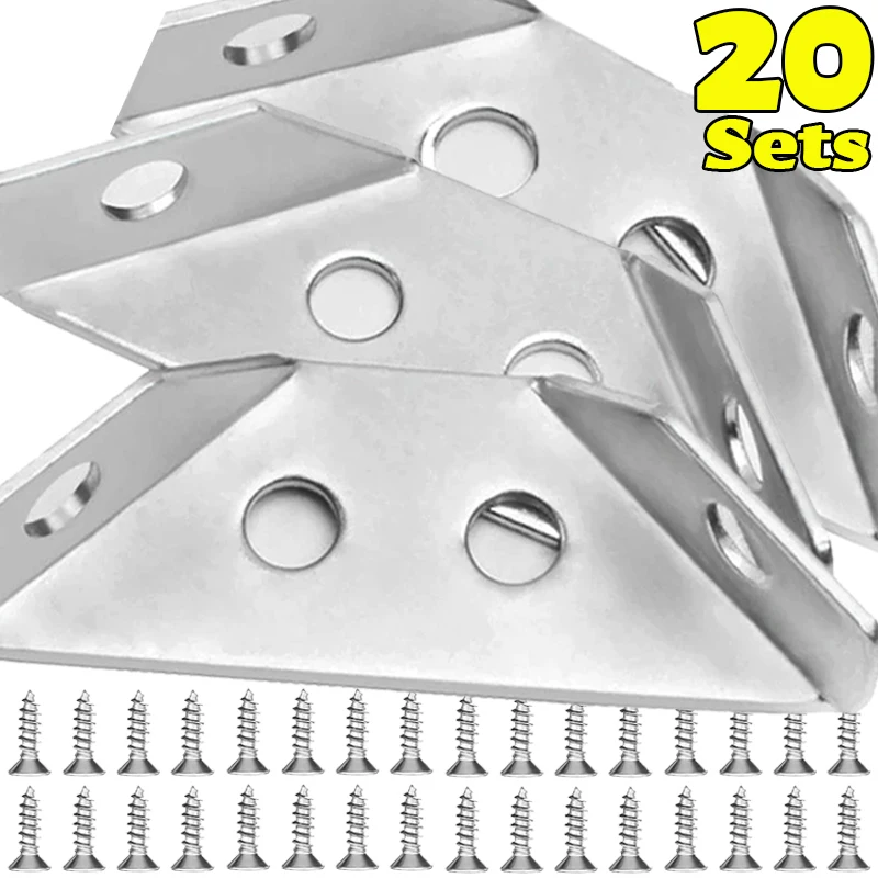 1/20Sets Stainless Steel Corner Brace Universal Furniture Fasteners Corner Angle Brackets Connector Shelf Cabinet Support Frames